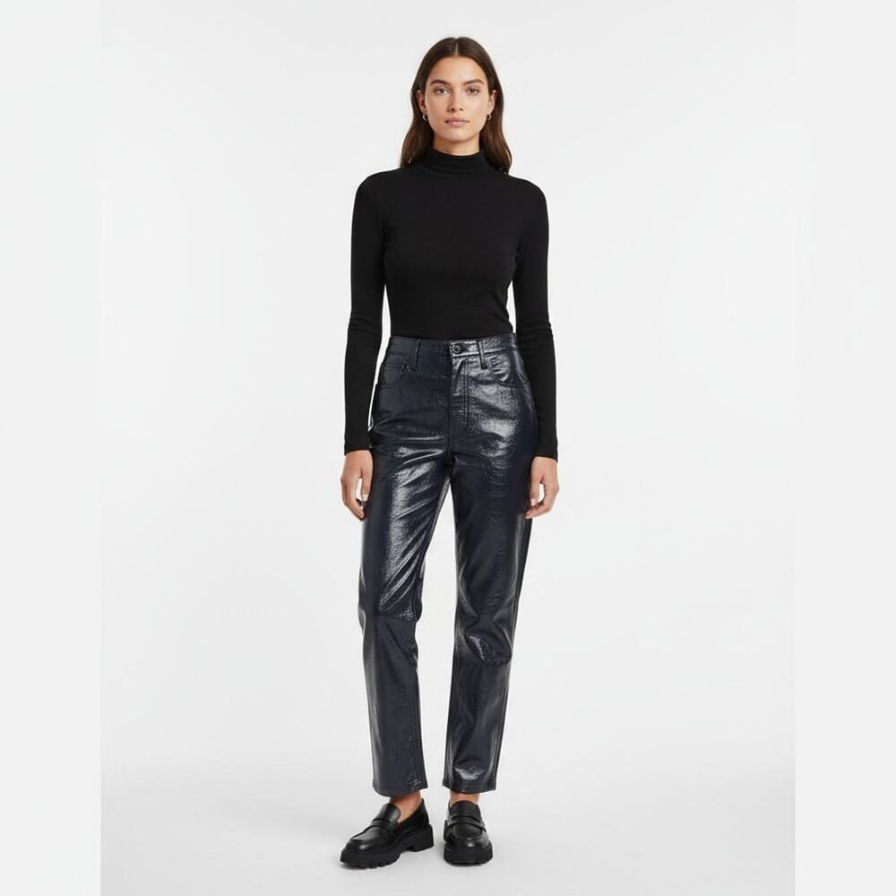 Abercrombie & Fitch Dark Blue Ultra High Rise Vegan Leather 90s Pants Size 14